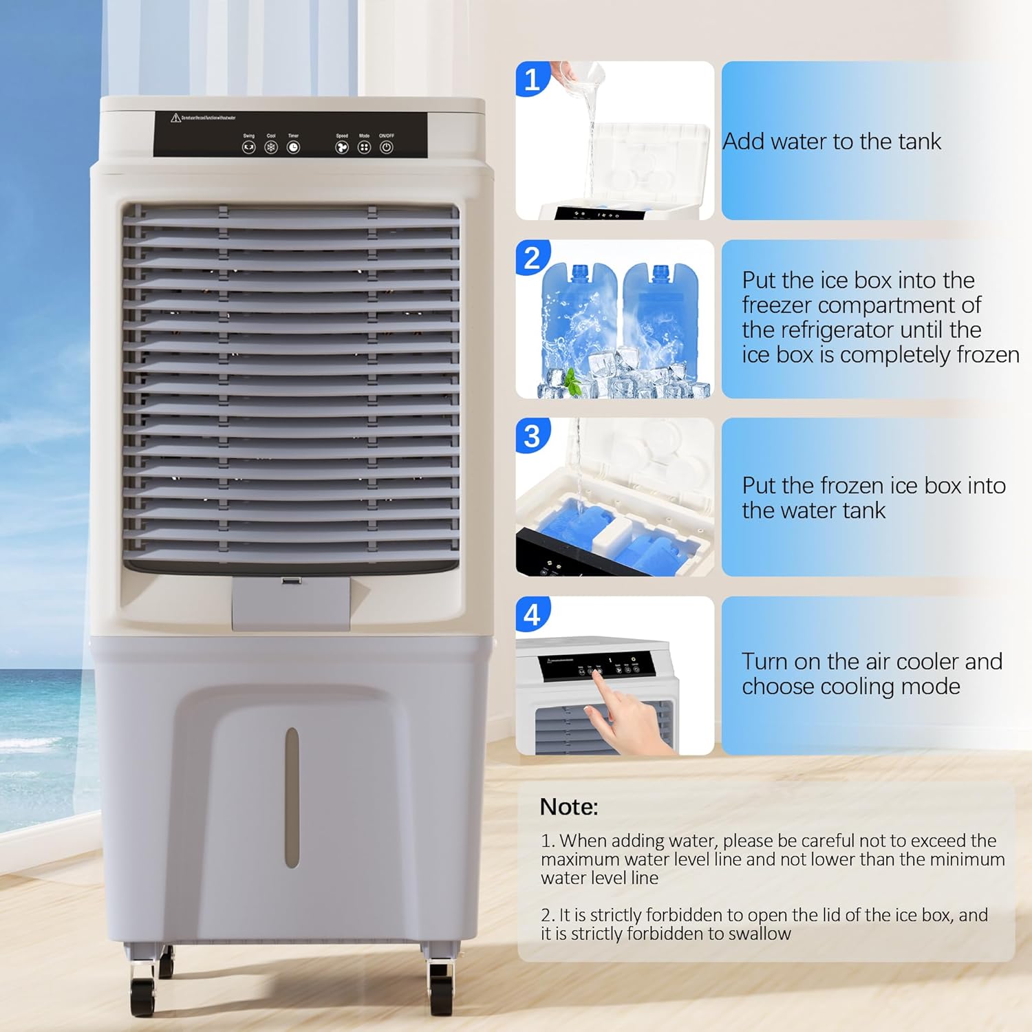 MEPTY Enfriador evaporativo, enfriador de pantano de 2648 CFM, enfriador de aire portátil con control remoto, 3 velocidades, oscilación,