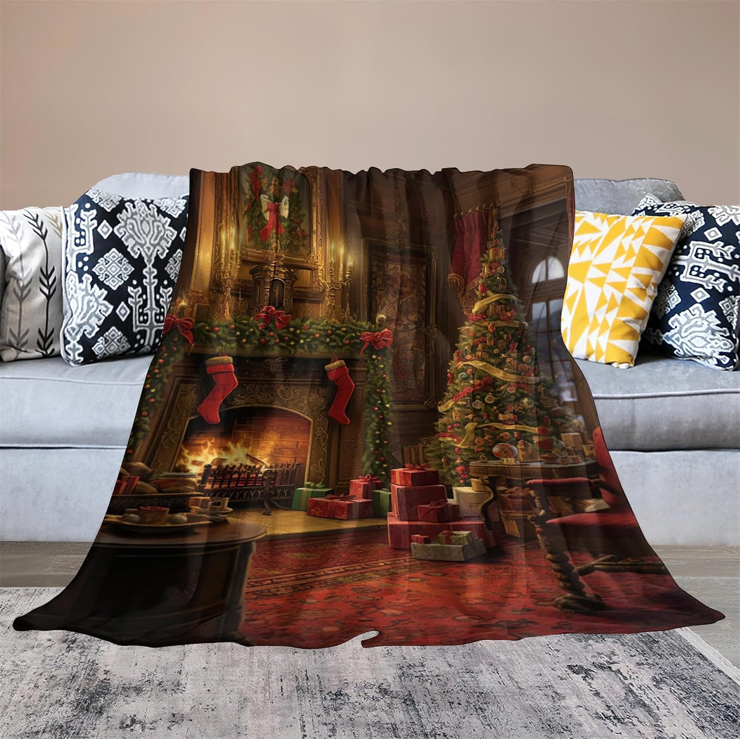 Manta suave para perros con árbol de Navidad, de franela, acogedora manta de chimenea para sofá y cama, 50 x 40 pulgadas
