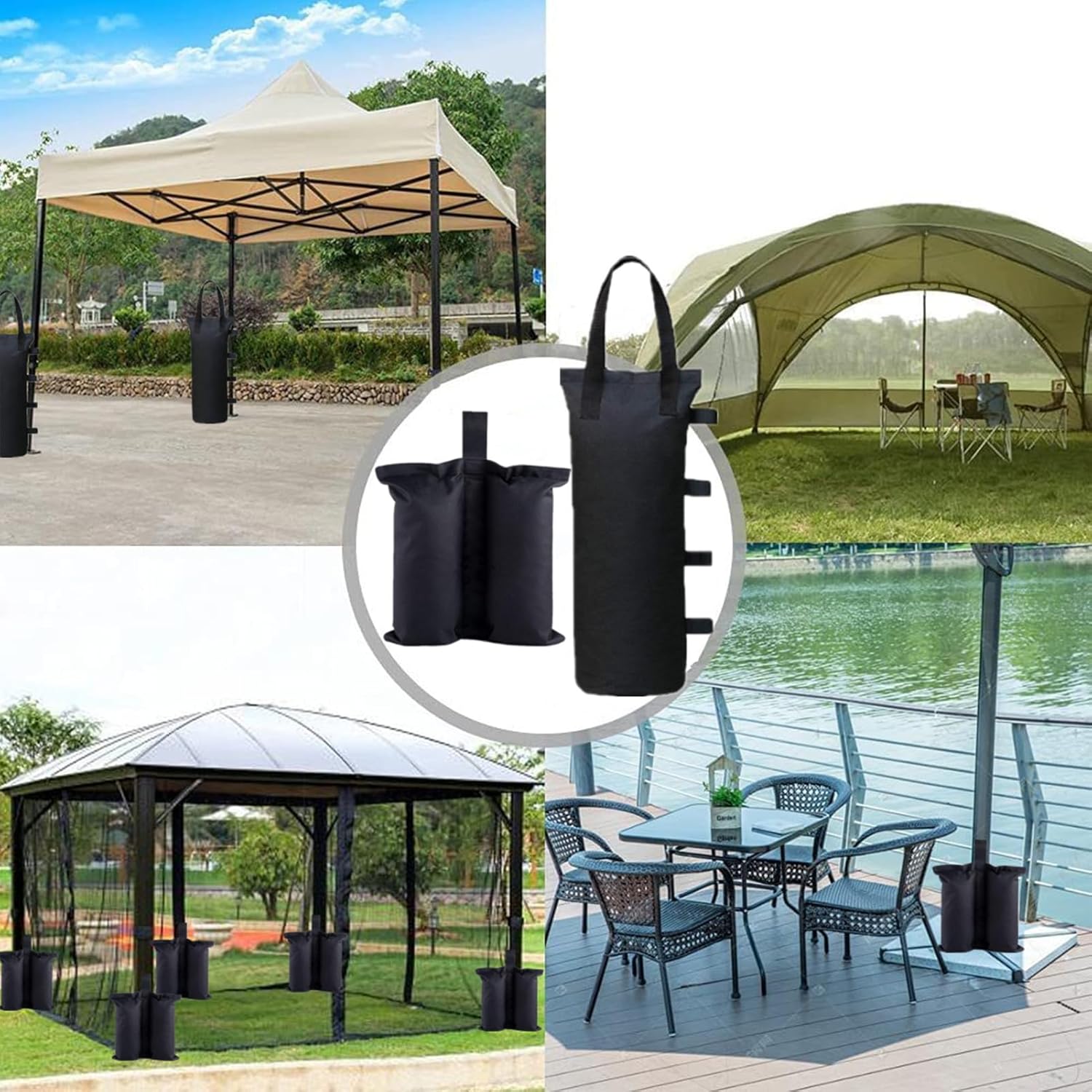 12 bolsas de arena para toldo, más de 300 libras en total, pesos de toldo de alta resistencia, pesos grandes negros para tienda de campaña al aire