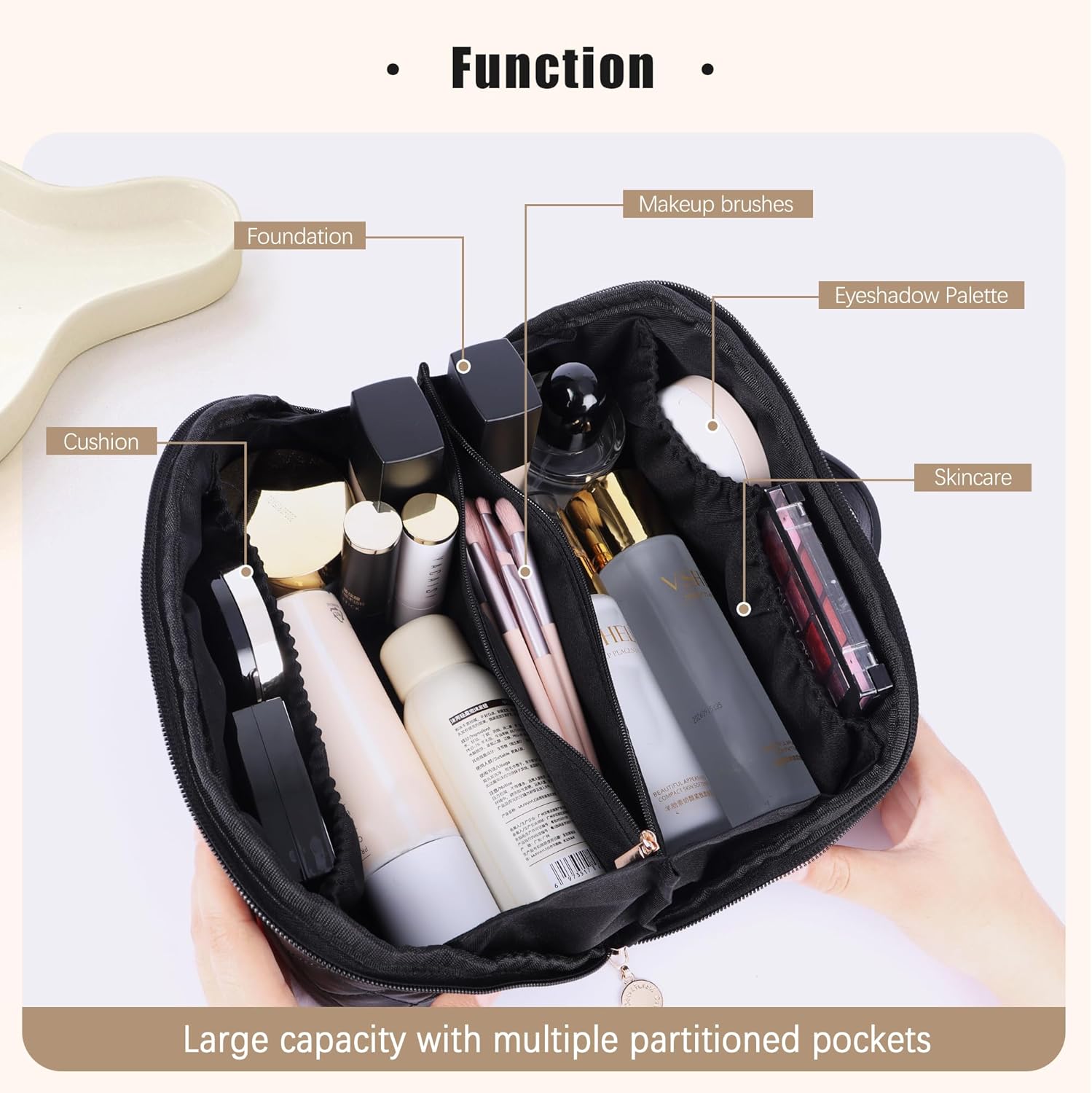 Ineowelly Abre una bolsa de cosméticos plana, Negro –