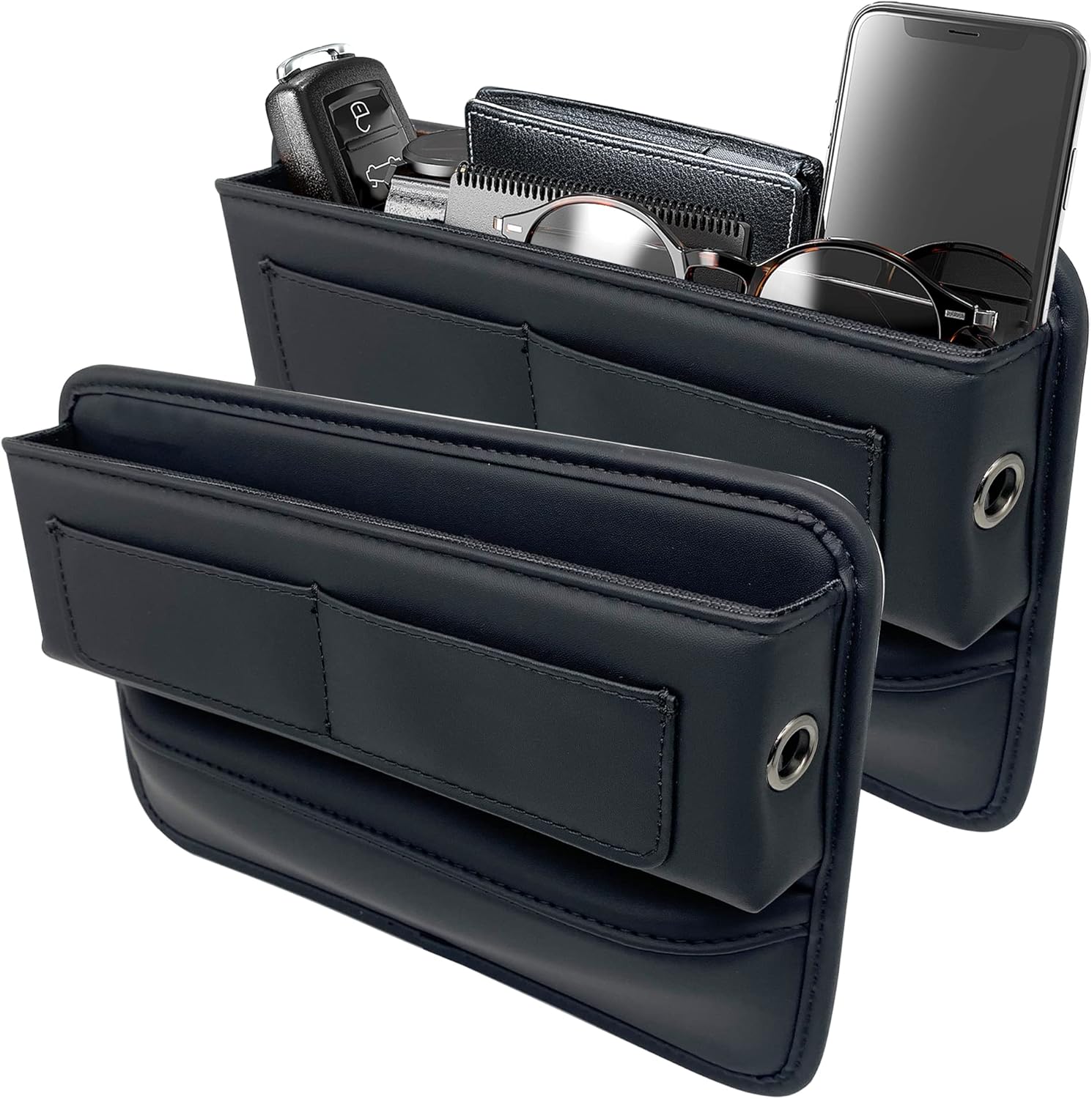 MISSEIAR Relleno de espacio para asiento de automóvil, 2 paquetes de cuero de alta calidad, organizador de espacio para asiento de automóvil, caja