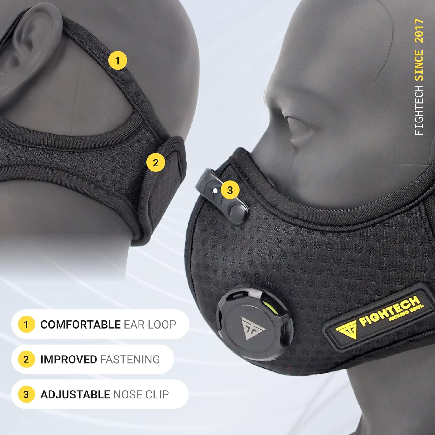 FIGHTECH Máscara facial antipolvo con filtros de carbono extra activos y válvulas de aire, para carpintería, mudanza, construcción