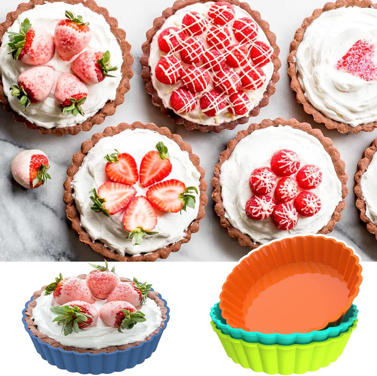 Webake Sartén de silicona para quiche, 8 sartenes acanaladas para tartas redondas de 5 pulgadas