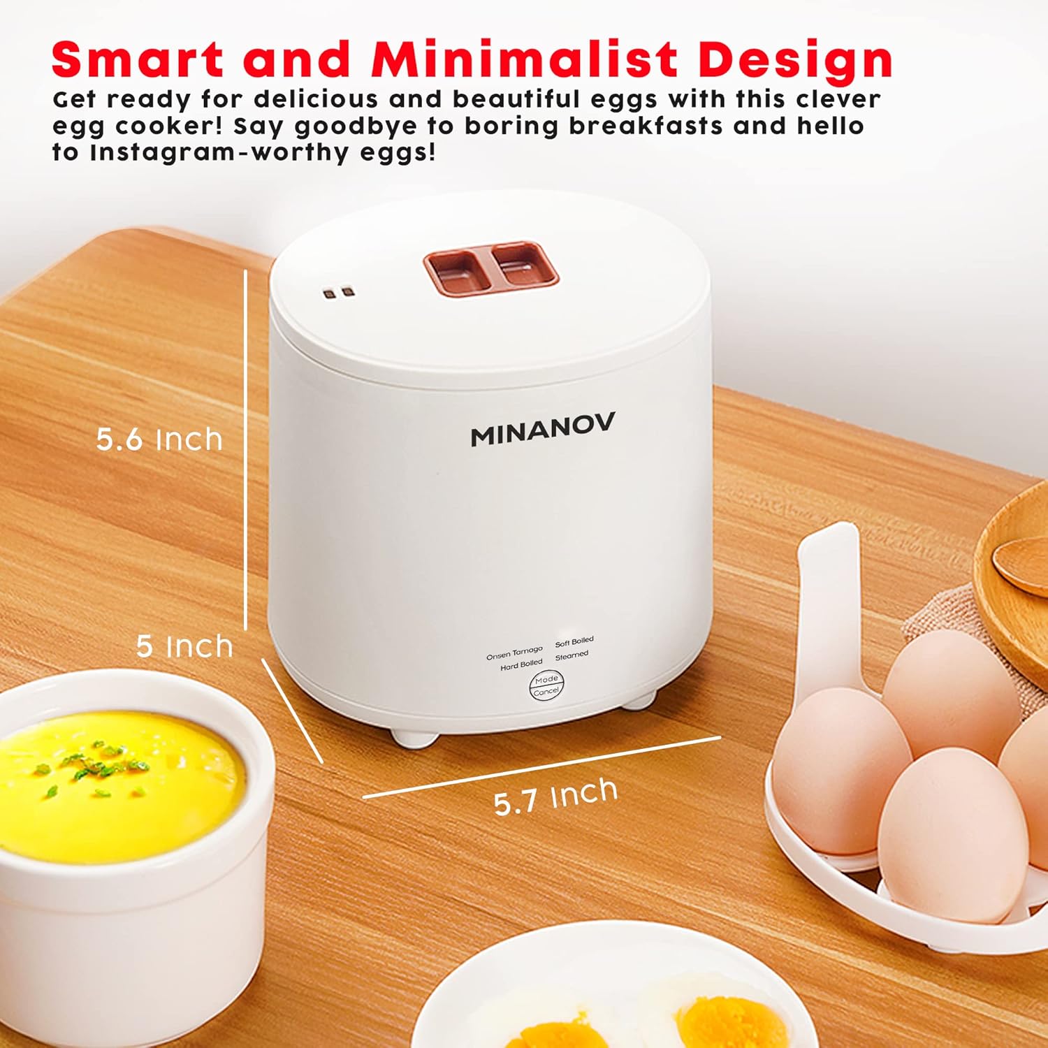 MINANOV Olla eléctrica para huevos  Cocina inteligente para huevos duros, hervidos suaves, huevos al vapor, Onsen Tamago  Mini olla de huevos para