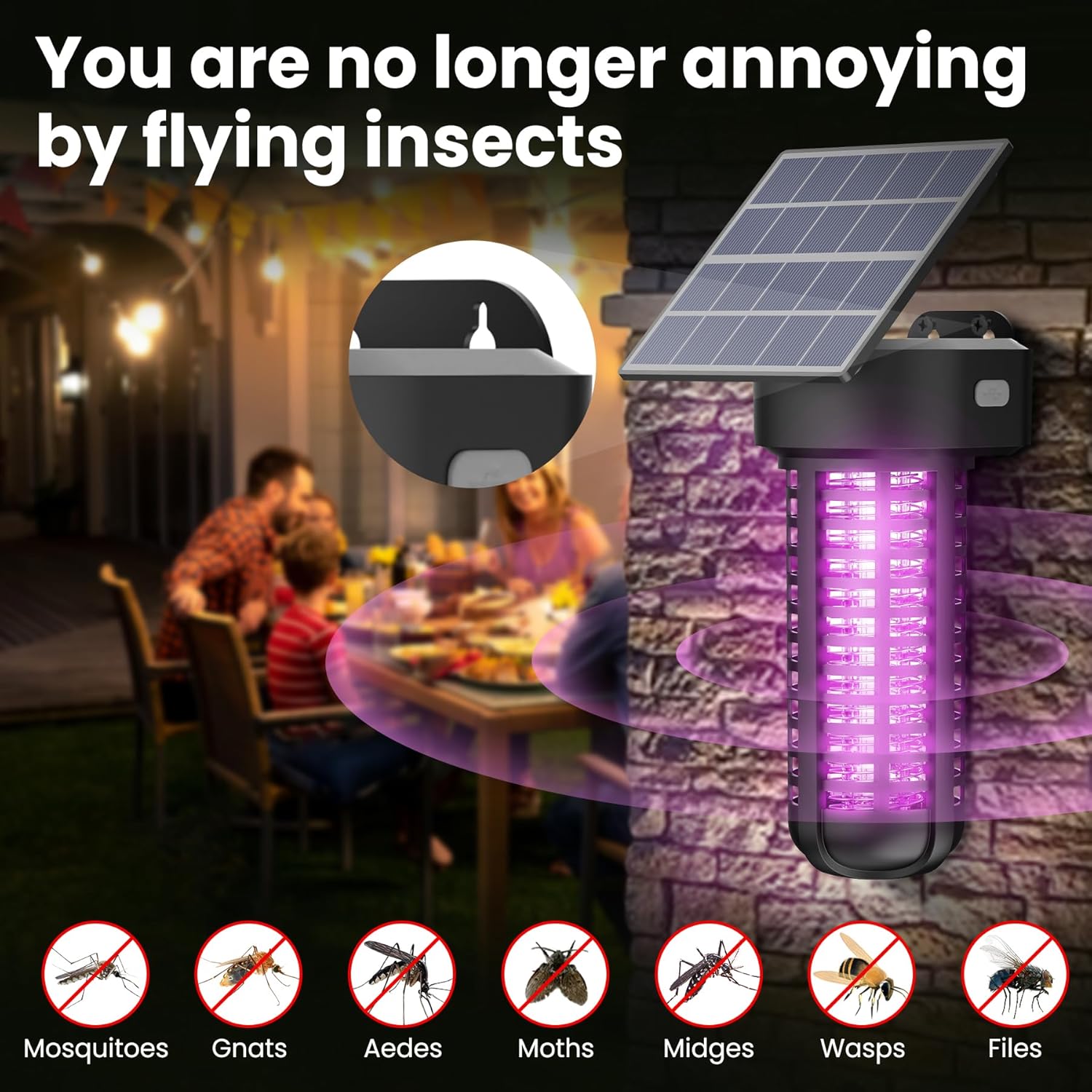 Solar Bug Zapper – Lámpara matamosquitos al aire libre, inalámbrica y recargable, matamoscas mosquitos, lámpara decorativa para patio y jardín
