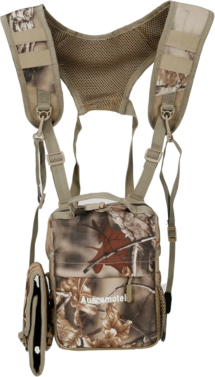 Auscamotek Arnés de binoculares con funda de telémetro para caza y observación de aves, paquete de correas de camuflaje y bolsa de telémetro
