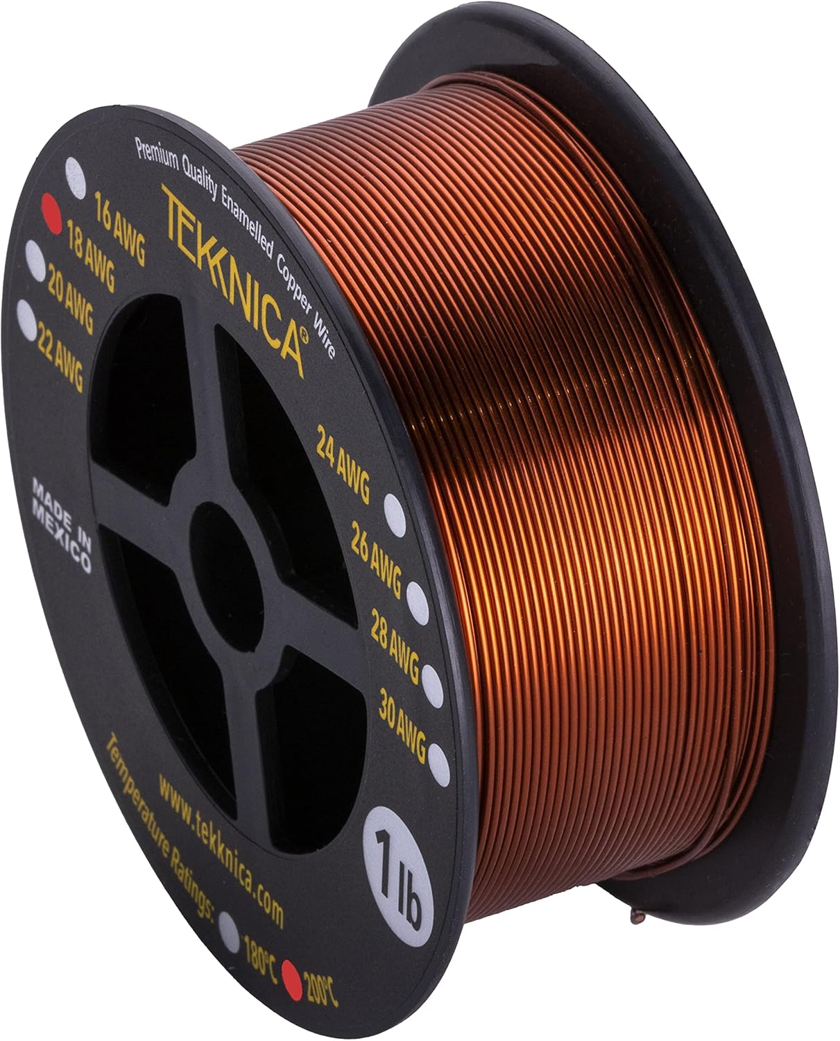 Alambre magnético 18 AWG – Alambre de bobinado magnético esmaltado -100% cobre – 1.0 lb – 0.0431″ Diámetro – Clasificación de temperatura 392.0 F