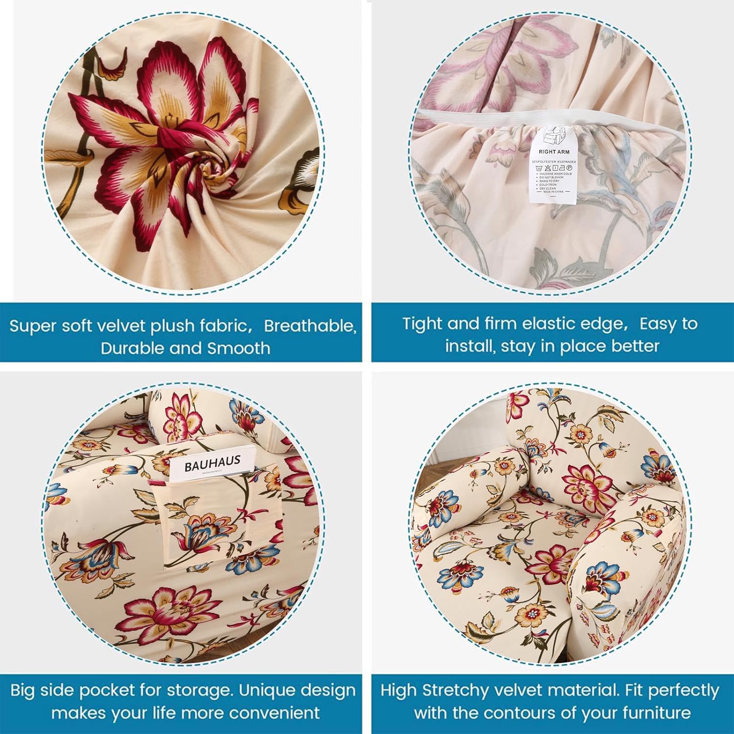 FUANGUI Fundas reclinables estampadas con bolsillo lateral, funda para sofá de 4 piezas, fundas elásticas para sofá reclinable de 1 asiento, fundas