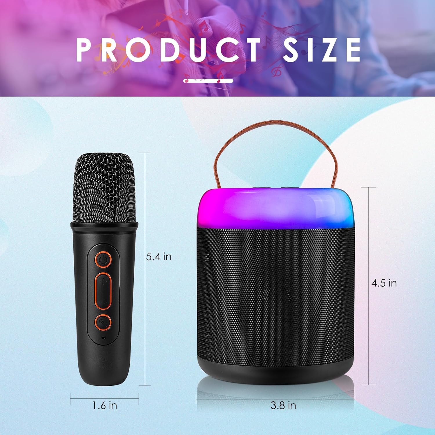 Mini máquina de karaoke con 2 micrófonos inalámbricos para niños y adultos, altavoz Bluetooth portátil de juguete para niñas y niños de 2, 4, 5, 6,
