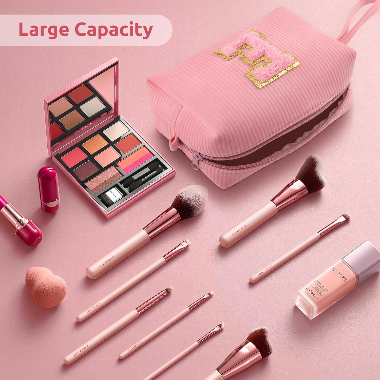 Bolsa de cosméticos pequeña para cosméticos, organizador de bolsas de maquillaje de pana rosa, bonitos regalos personalizados para mujeres, bolsa de