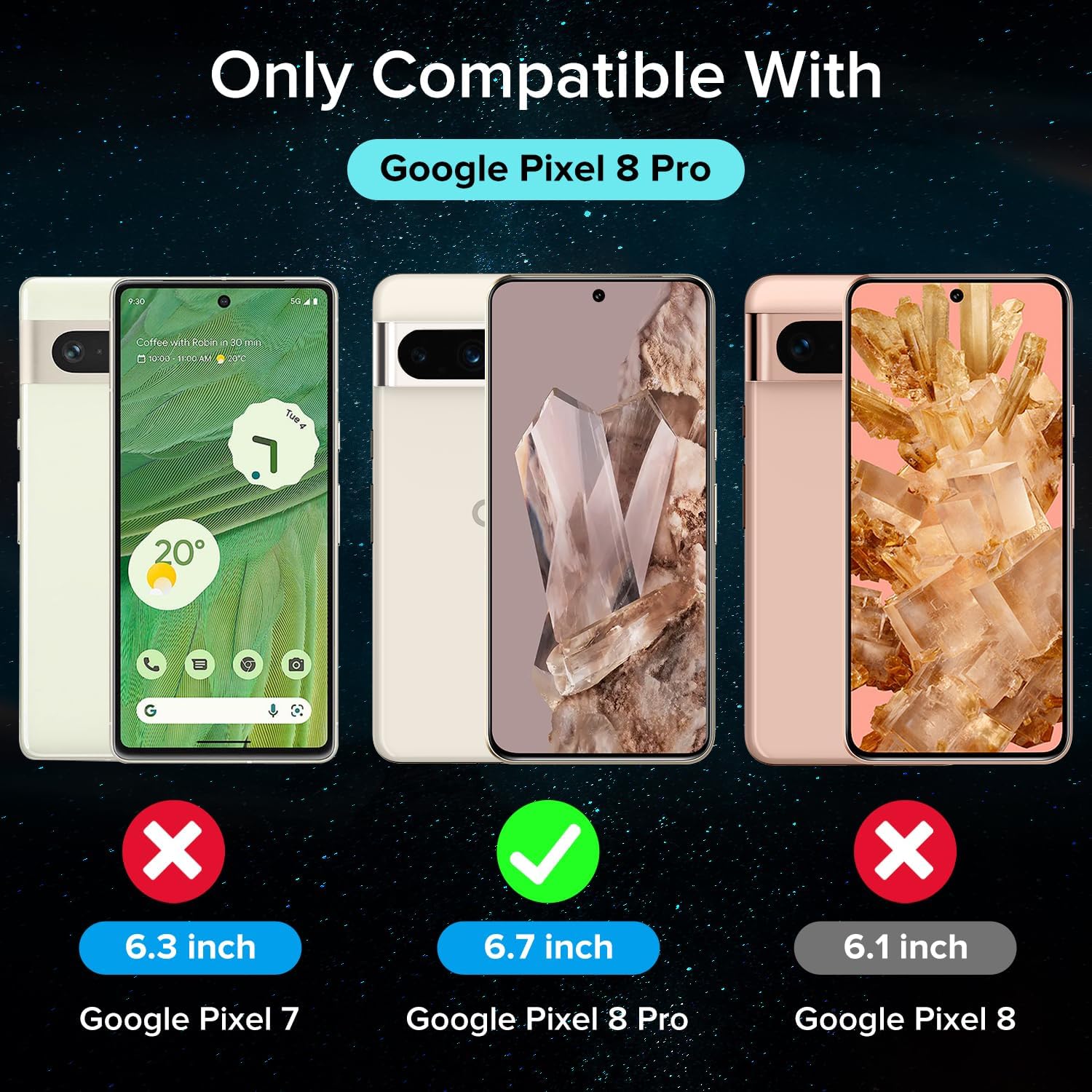 ivoler Paquete de 2+2 protectores de pantalla de vidrio templado para Google Pixel 8 Pro compatible con desbloqueo de huellas dactilares con