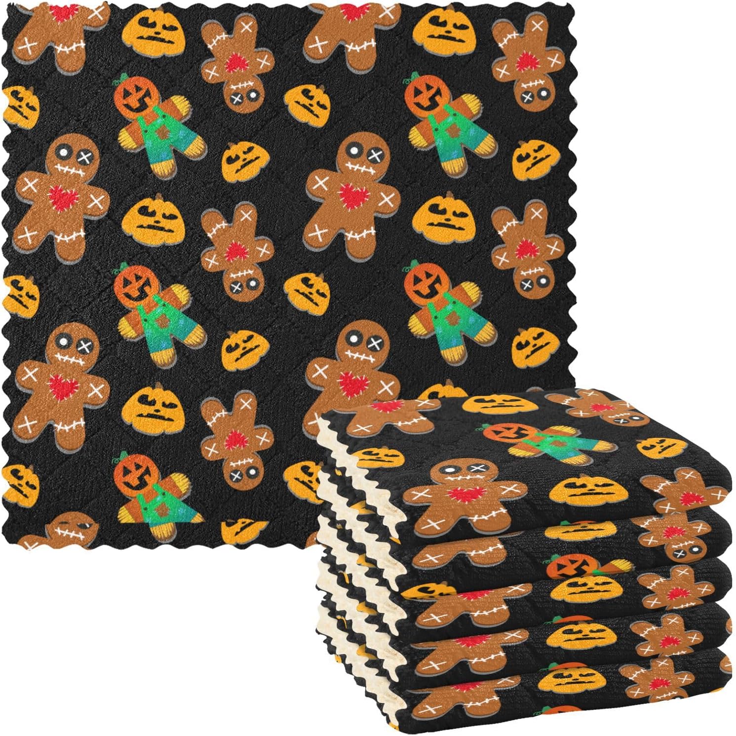 Halloween Scarecrow 6 Pack Fast Drying Microfiber Dish Towels Print Quality Flour Sack Kitchen Towels for Restaurant Oven