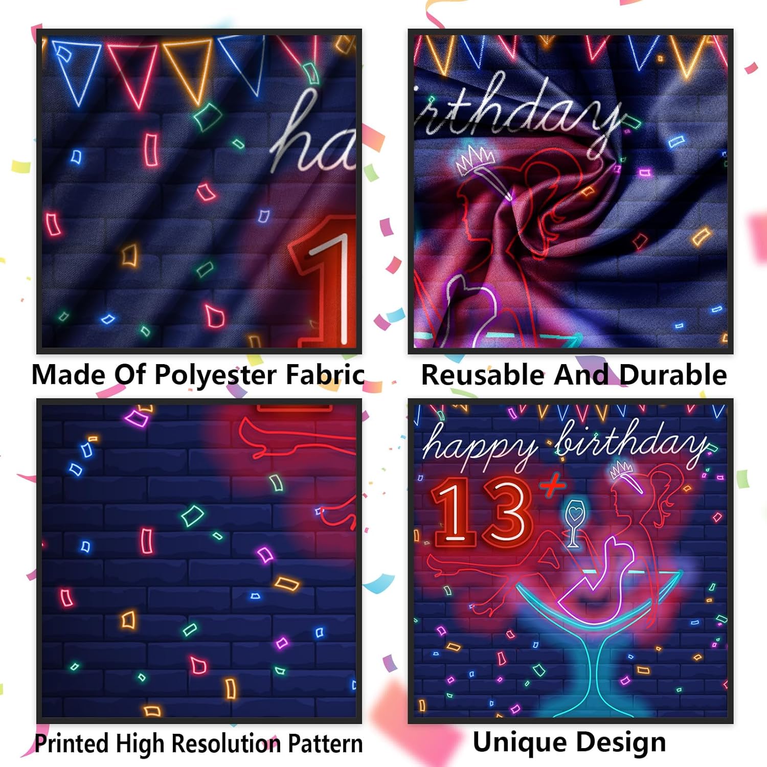 Cartel de neón con texto en inglés Happy 13 Birthday Girl Happy 13 Years – Cartel de fondo para decoración temática de spa para niñas, mujeres,