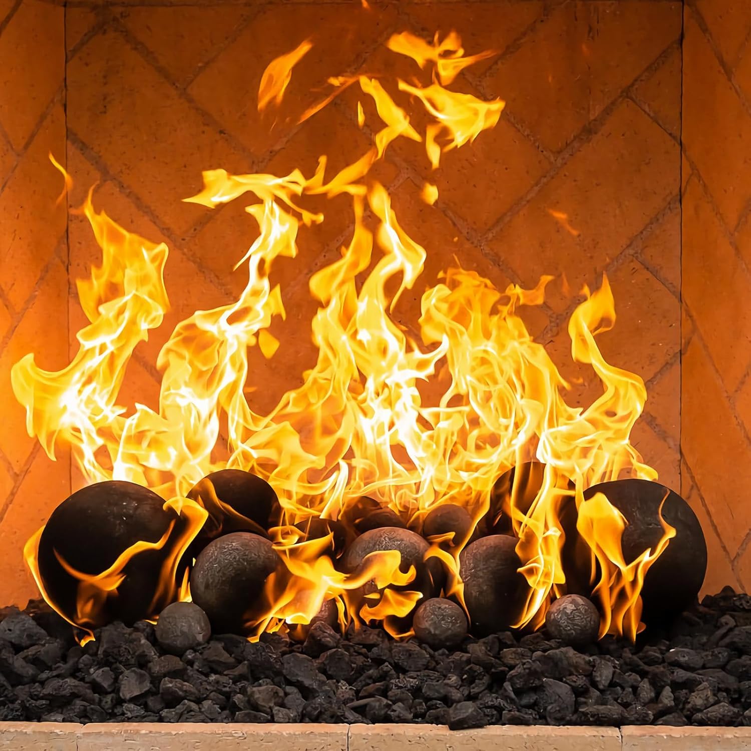 Fxswety Bolas de fuego de cerámica para chimenea, paquete de 6 bolas de fuego de 5 pulgadas para fogatas de propano y gas, accesorios de chimenea,