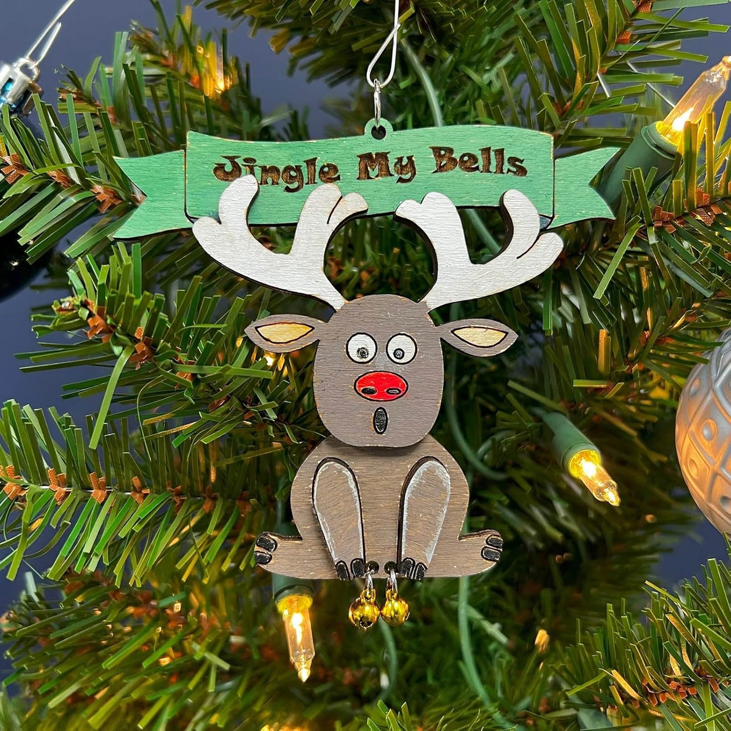 Divertido adorno de Navidad, Jingle My Bells Santa Butt Bell colgante de madera regalo de Navidad decoración del hogar