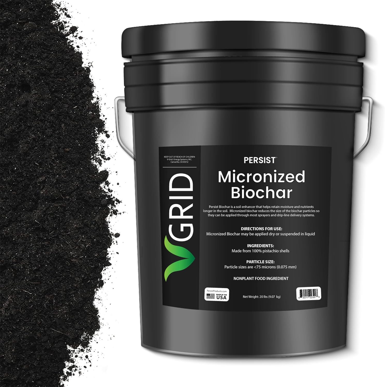 Persist Enmienda micronizada del suelo de biochar para plantas, para uso con pulverizadores y sistemas de línea de goteo, mejora el suelo de las