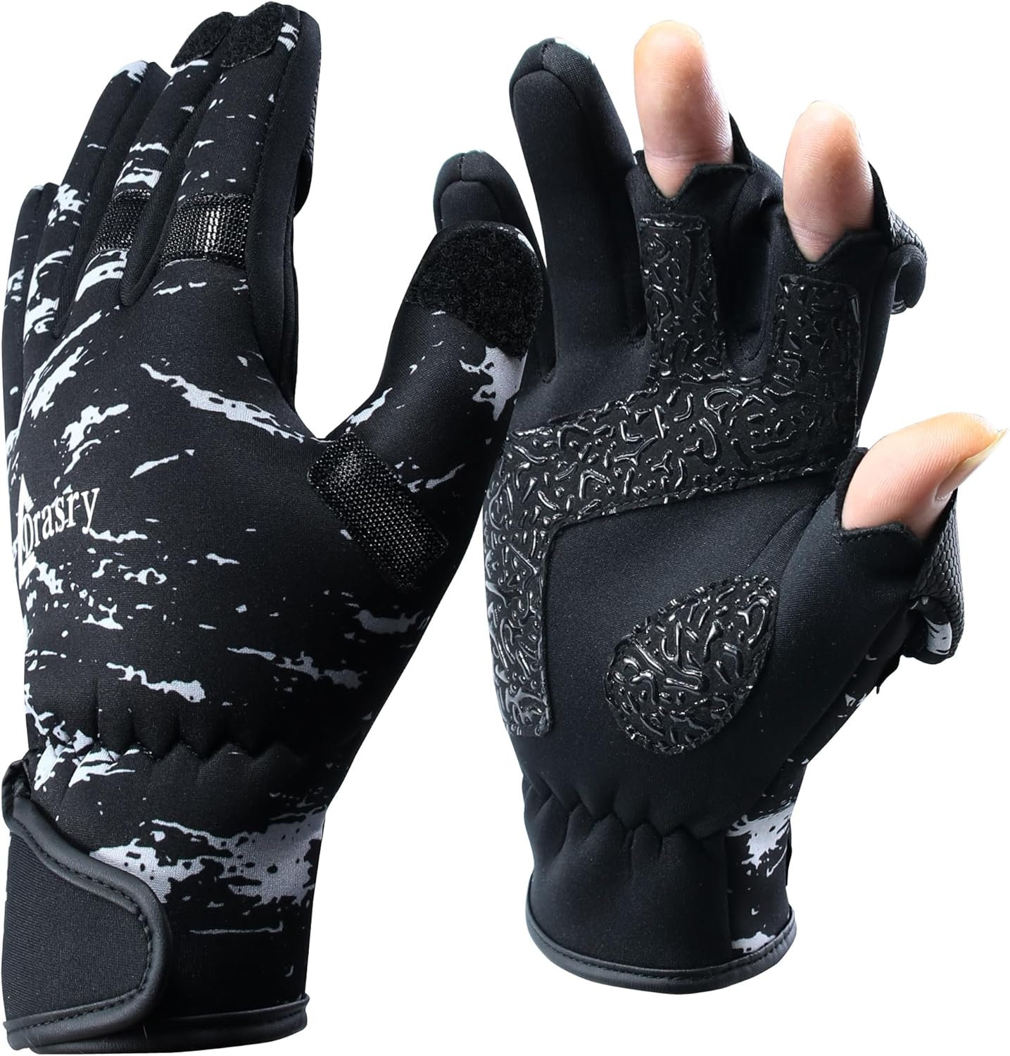 Drasry Guantes de pesca de neopreno para pantalla táctil, 3 dedos cortados, cálidos y fríos, impermeables, adecuados para hombres y mujeres, pesca