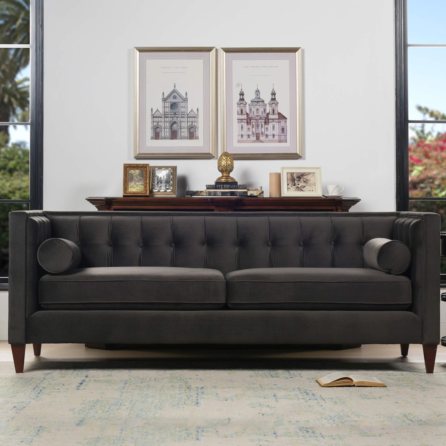 Jennifer Taylor Home, Colección Jack – Moderno sofá tapizado a mano con 2 cojines de apoyo, 84 pulgadas, color gris oscuro