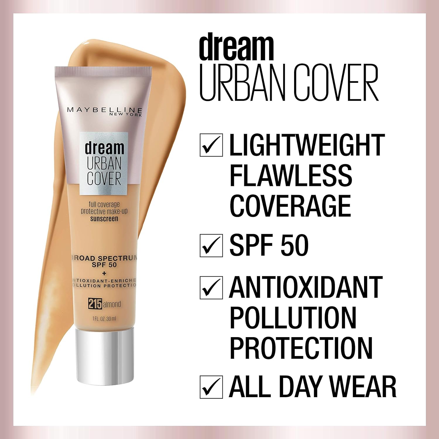 Maquillaje Maybelline Dream Urban Cover de cobertura total, SPF 50, 130 beige buff