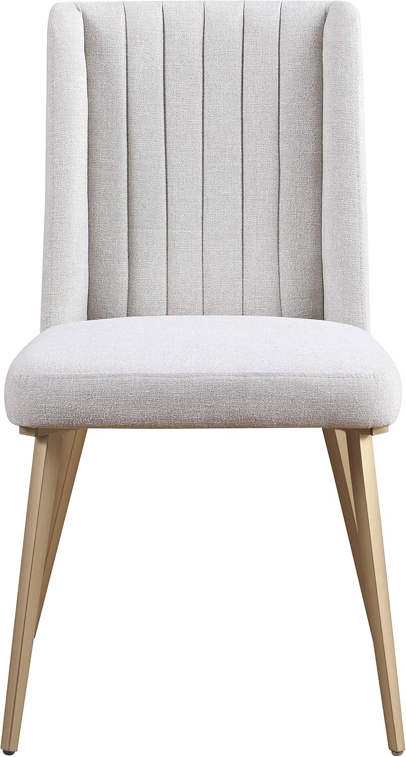 Meridian Furniture Eleanor Collection Modern – Silla de comedor tapizada de lino contemporáneo con respaldo de ala copetuda y patas doradas