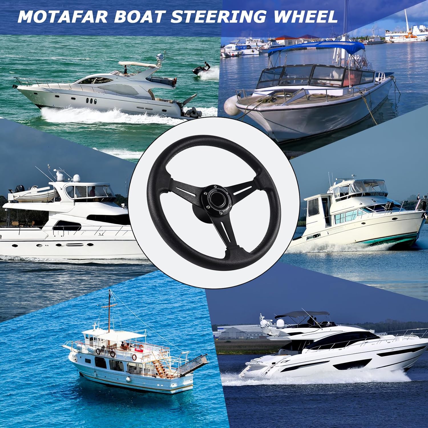 Volante de barco de 13.6 pulgadas con eje cónico de 34 pulgadas, volante de cuero de vinilo antideslizante para Seastar y Verad, etc. para barcos