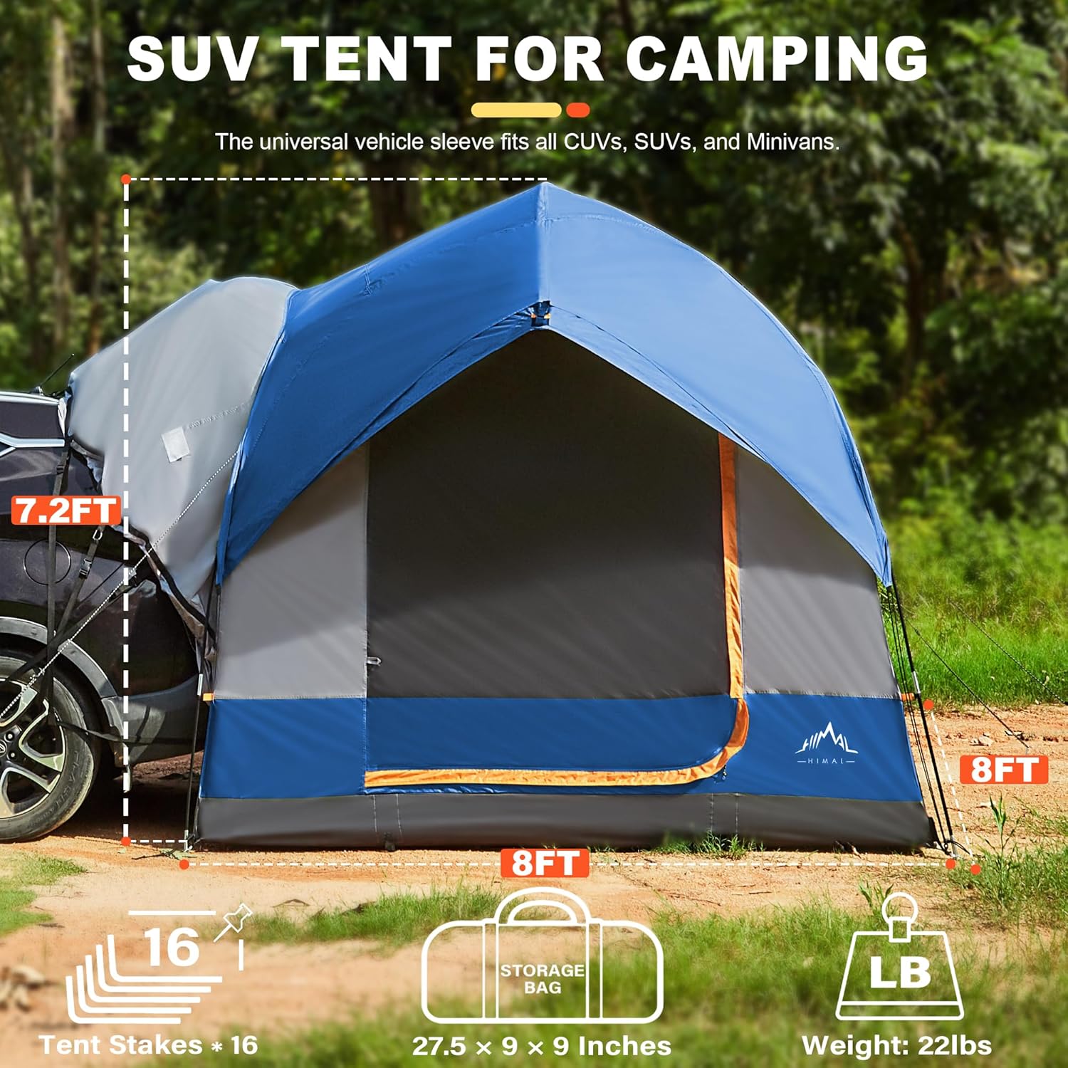 GoHimal Tienda de campaña SUV para camping, impermeable PU3000mm espacioso diseño de doble capa para 5-8 personas, incluye lluvia y bolsa de