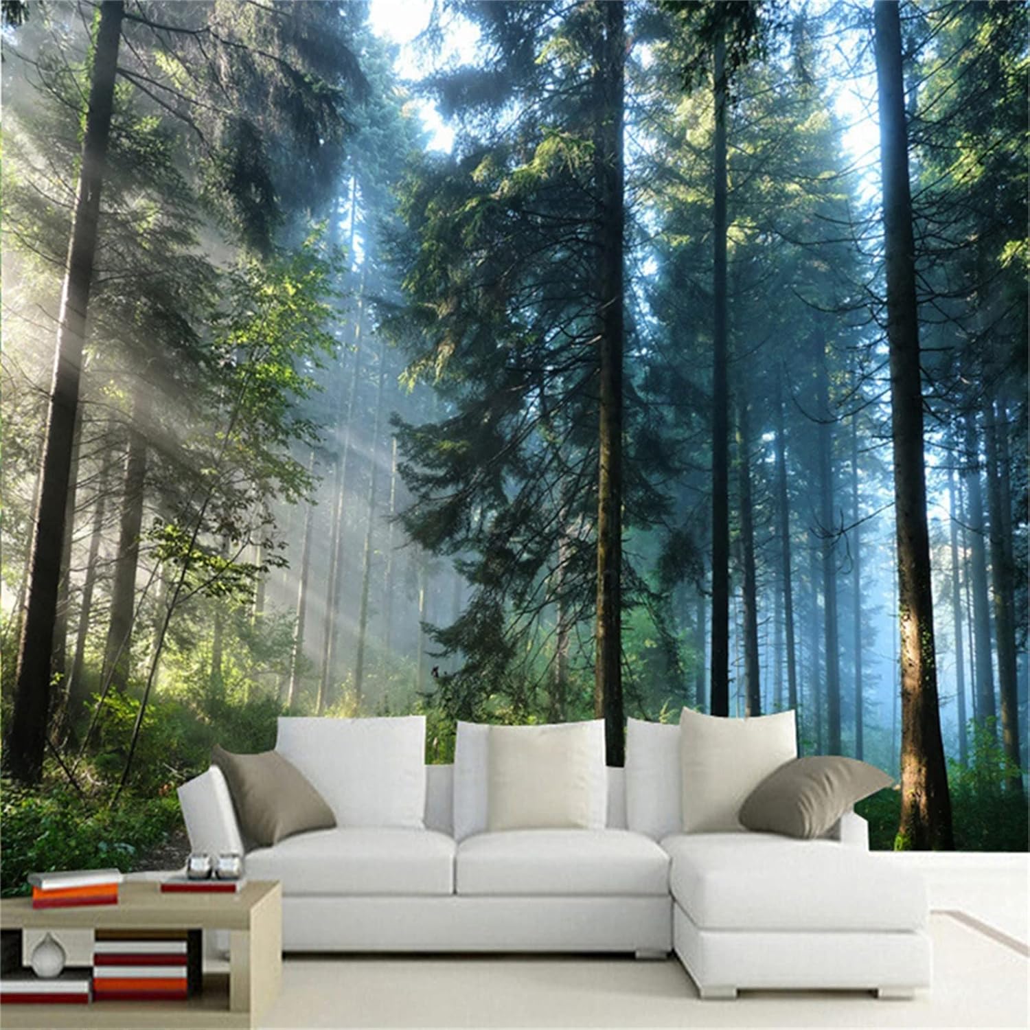 Mural de pared de la mañana del bosque, papel tapiz fotográfico 3D de árboles de sol, decoración del hogar, fondo de televisión, pintura de pared