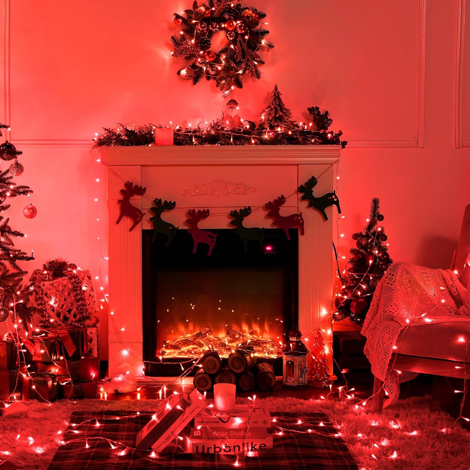 JMEXSUSS Guirnalda de luces LED de 168 pies, 600 luces LED para el día de San Valentín, luces rojas de Navidad con alambre transparente, 8 modos de