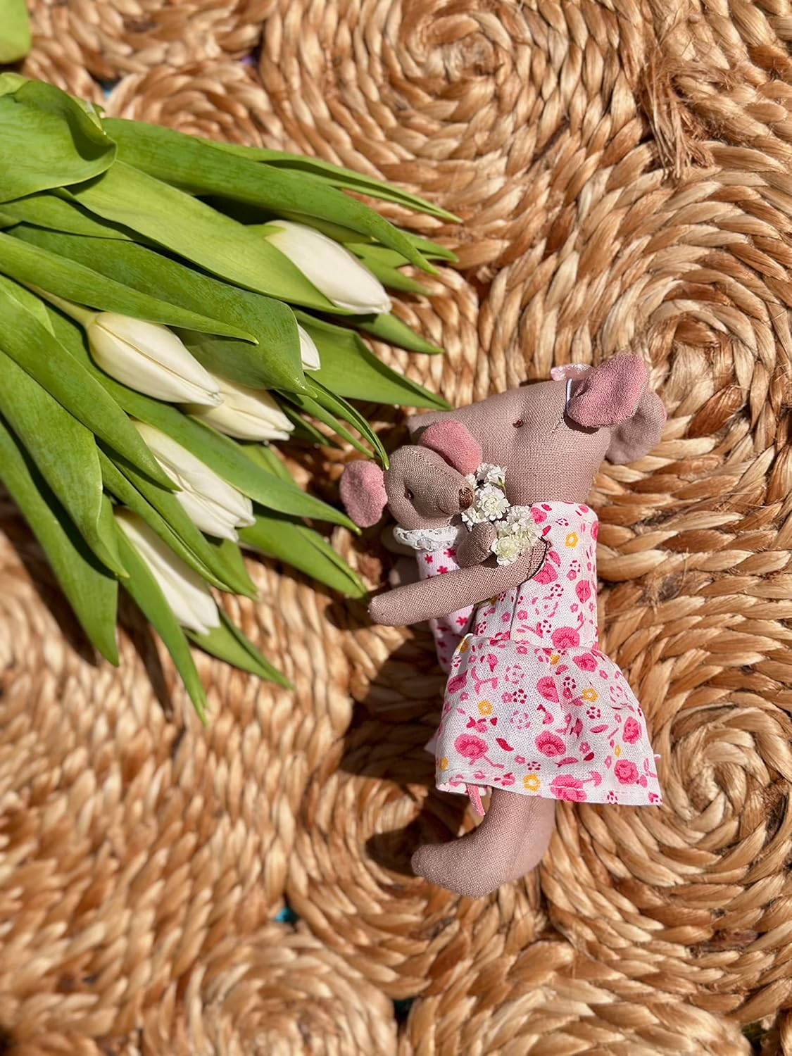 LEVLOVS Ratón en una caja de cerillas y amigos juguete regalo de registro de bebé VIP ratones juguete de peluche (beige)