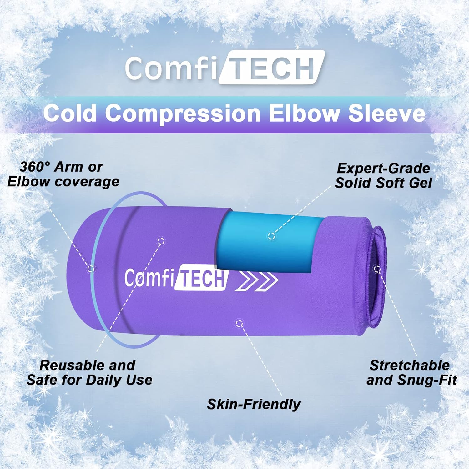 ComfiTECH Bolsa de hielo para codo para tendinitis y codo de tenista, manga envolvente de compresión fría, bolsa de hielo para brazo de golfista,