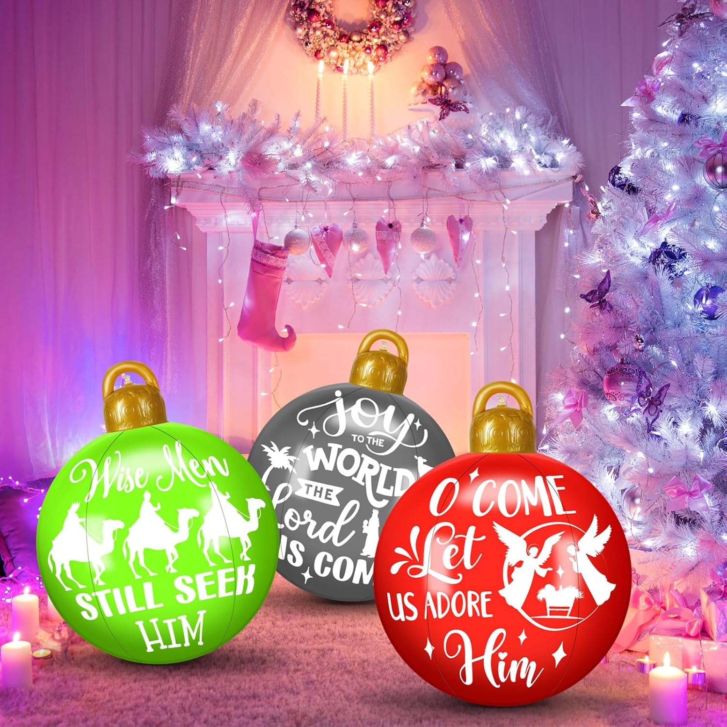 4 bolas inflables de PVC grandes de 18 pulgadas, adornos de Navidad de Jesús, bola inflable para decoración de Navidad al aire libre, bolas de