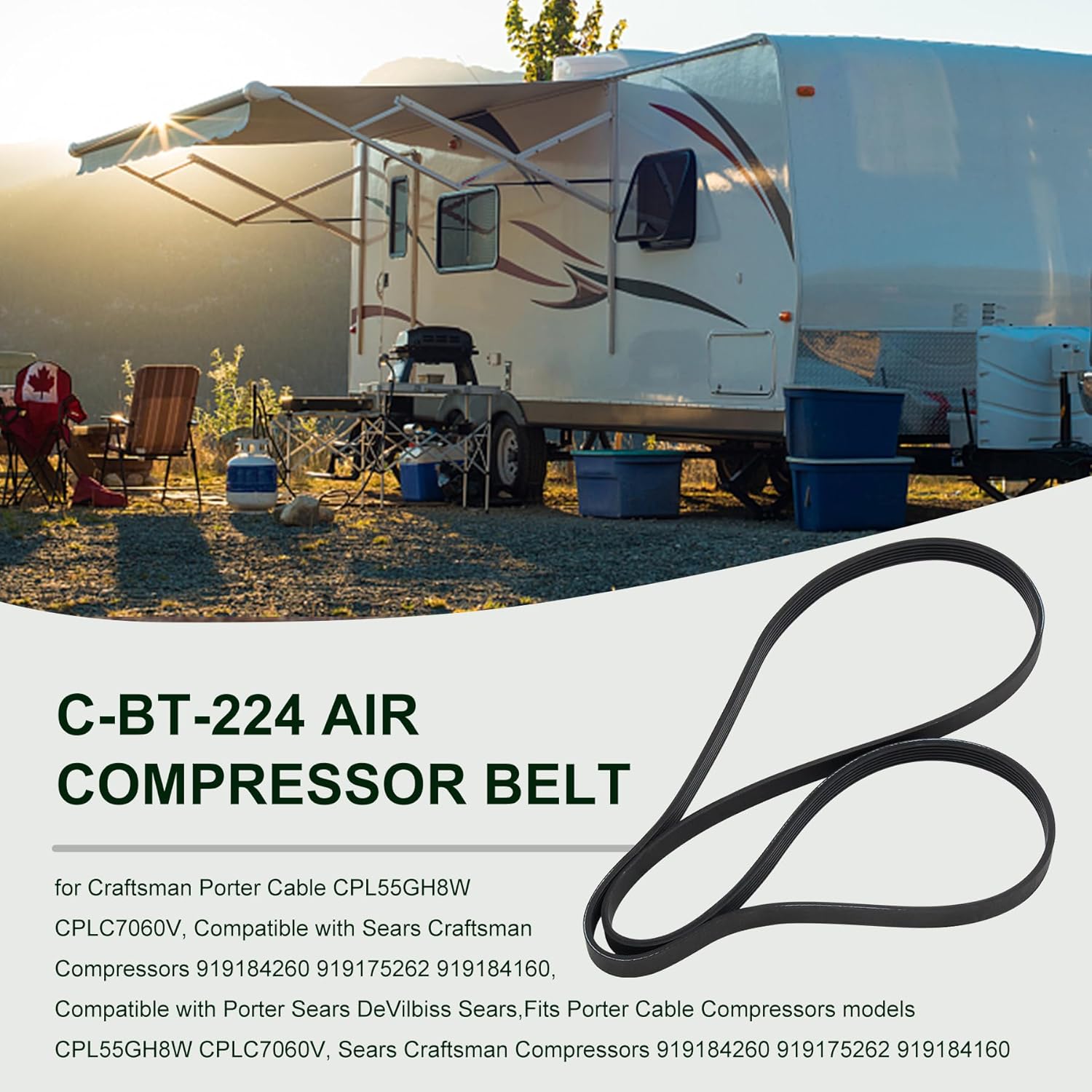 Paquete de 2 correas de compresor de aire C-BT-224 para Craftsman Porter Cable CPL55GH8W CPLC7060V, compatible con compresores Sears Craftsman
