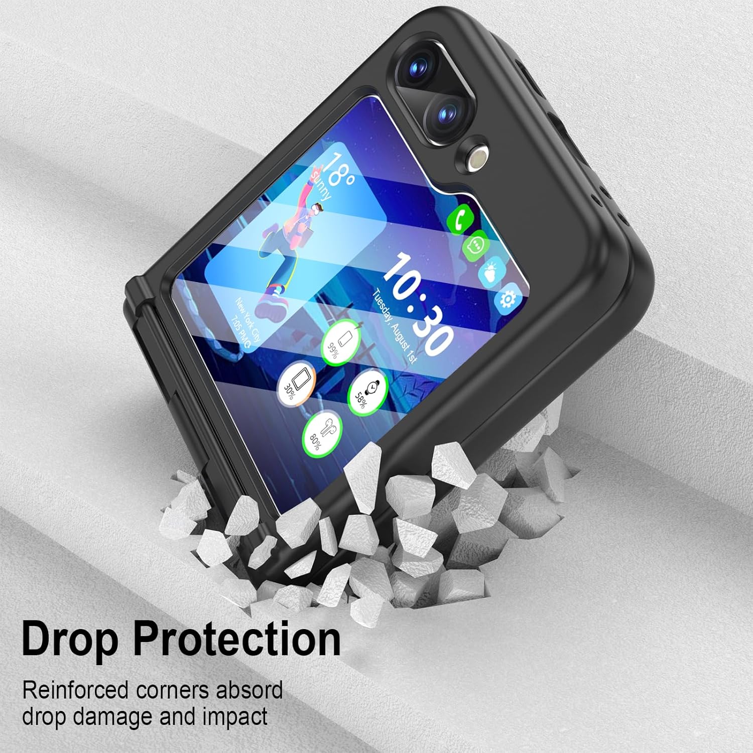 Funda para Samsung Flip 5, Galaxy Z Flip 5 con protección de bisagra cubierta de cuerpo completo para Samsung Galaxy Z Flip 5 5G (negro)