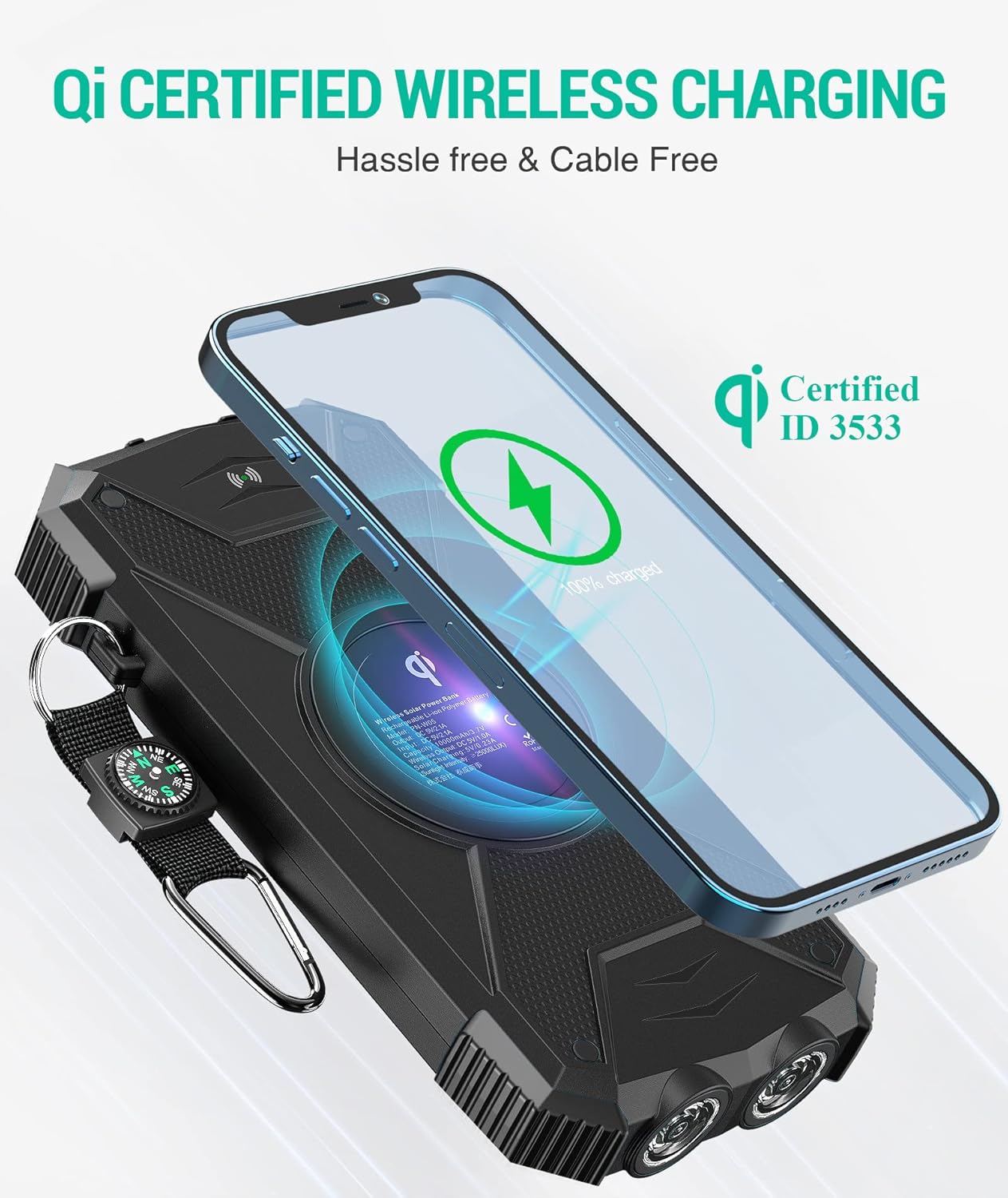 BLAVOR 2 cargadores inalámbricos magnéticos para Apple Watch (negro y blanco) + 1 cargador solar BLAVOR de 10,000 mAh (negro)
