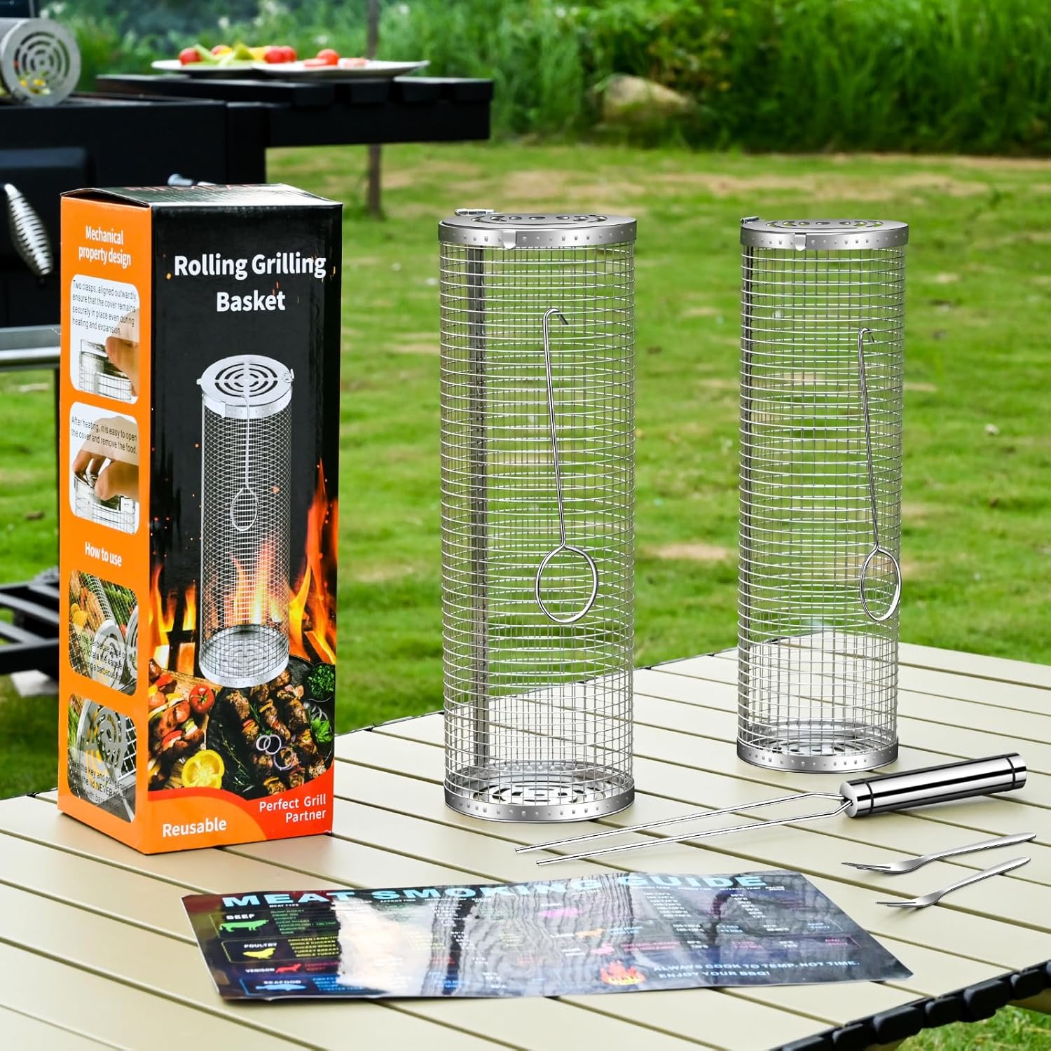 Cestas de parrilla para parrilla al aire libre, cestas enrollables para parrilla, cestas para parrilla de barbacoa, accesorios de parrilla de acero