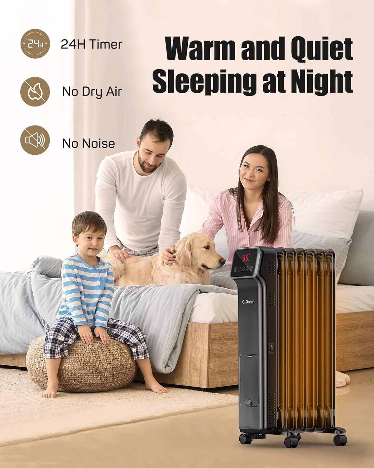 Calentador de radiador lleno de aceite, calentadores eléctricos de 1500 W para uso en interiores, habitación grande, calentador radiante silencioso