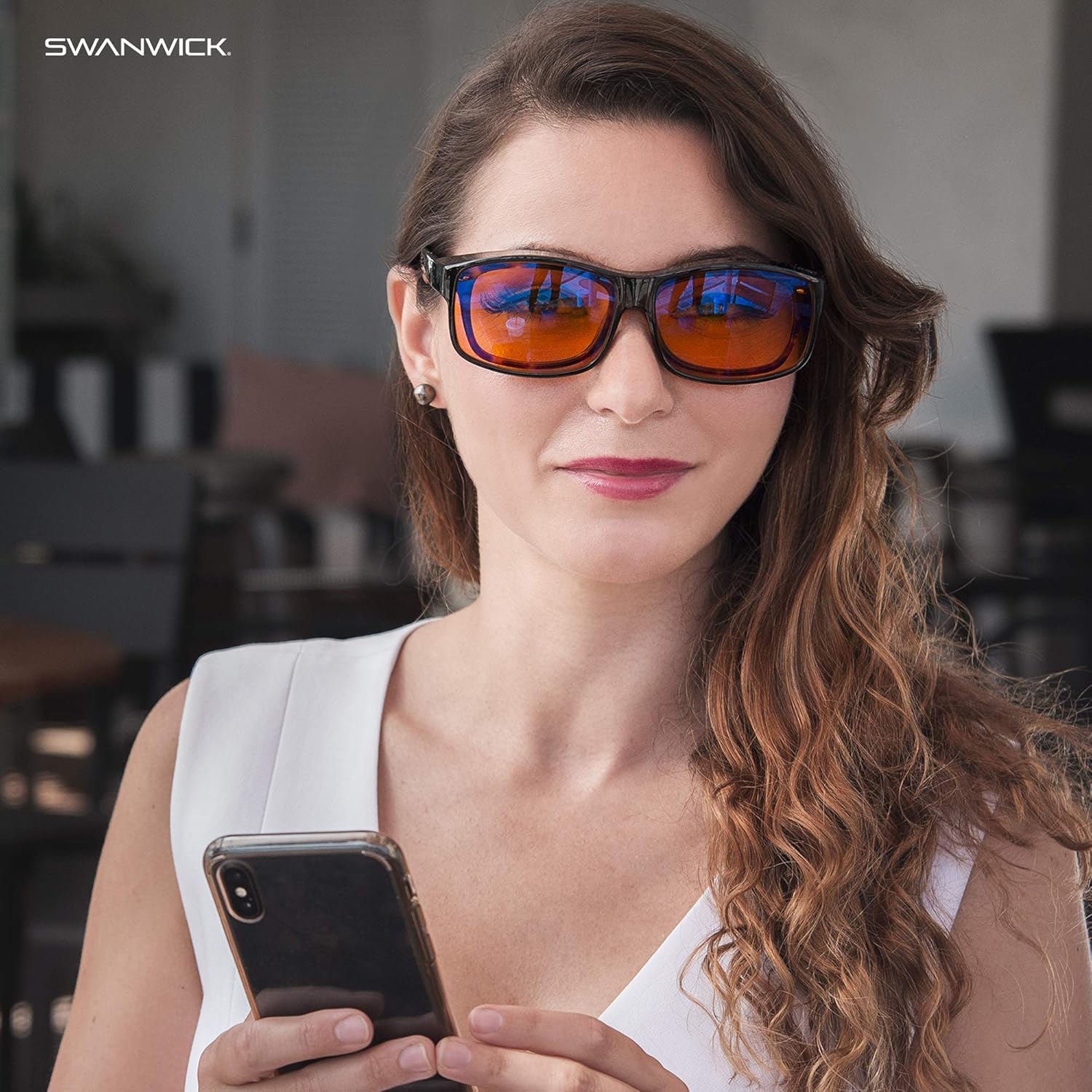 Swanwick Amber fit over blue light blocking glasses. Premium 99% blue blocker glasses fits over prescription glasses.