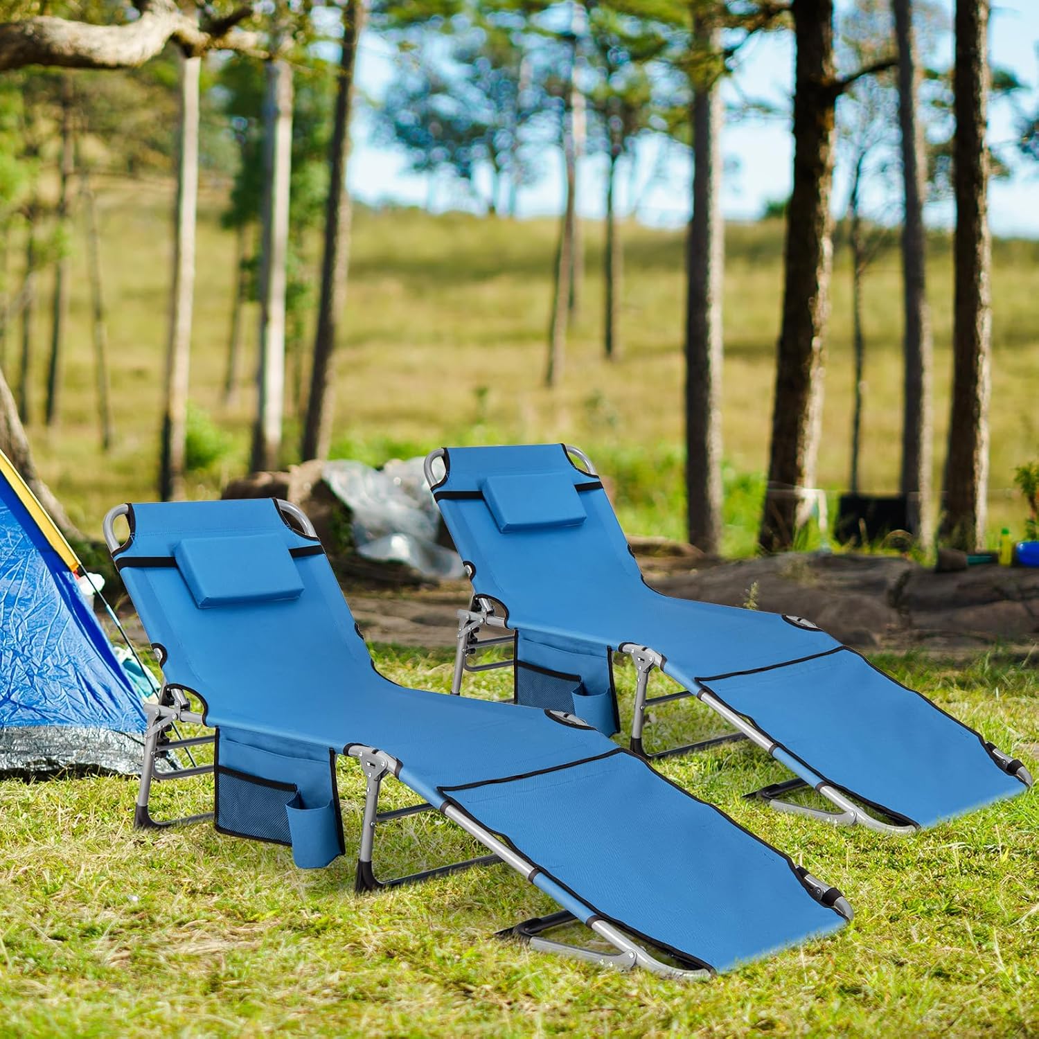Goplus Sillas de salón para exterior, silla de bronceado de 5 posiciones con agujero para cara y brazo, correa de hombro y mano, silla de playa