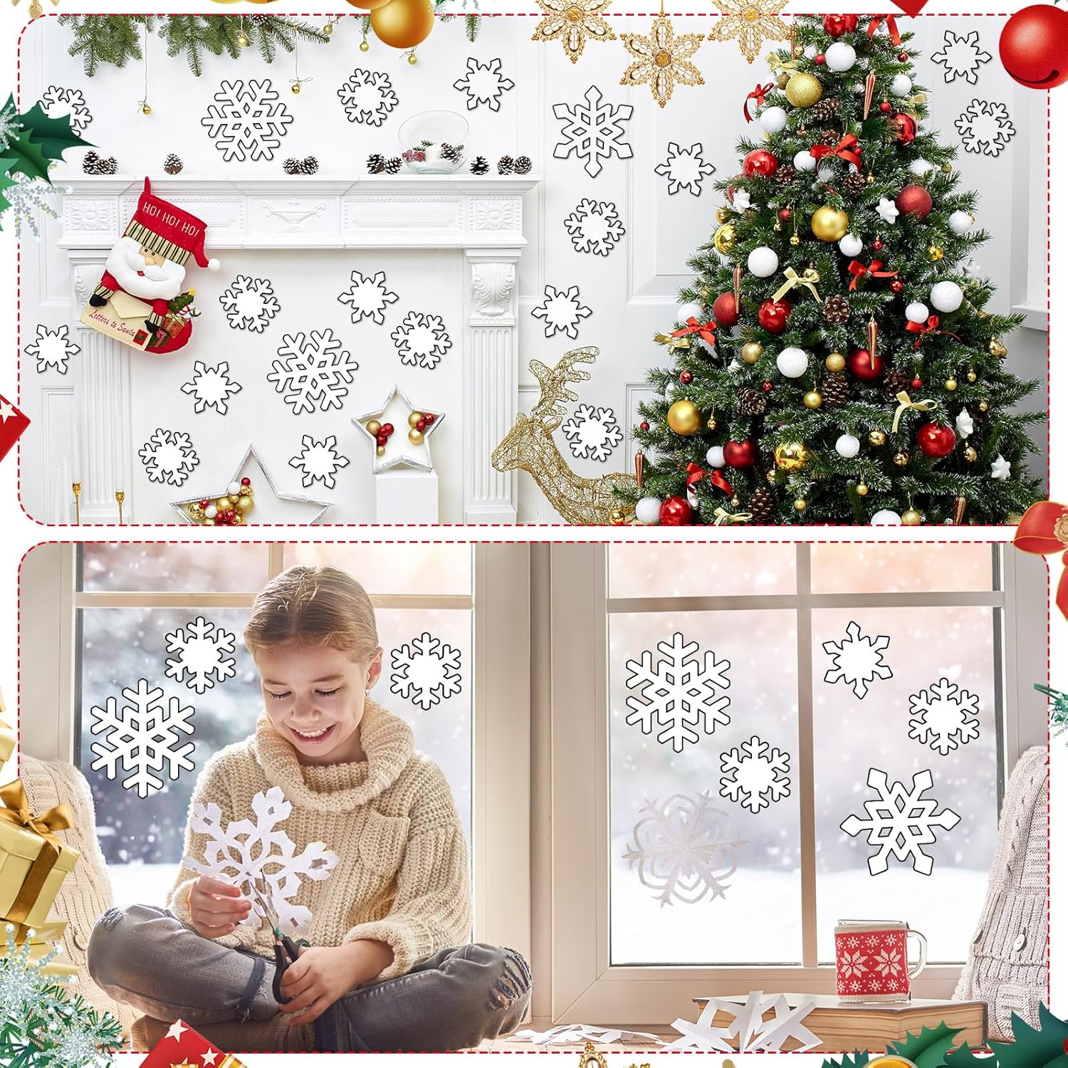 90 piezas de copos de nieve de invierno, decoración de tablón de anuncios para aula, estilo surtido, invierno, Navidad, copo de nieve blanco,