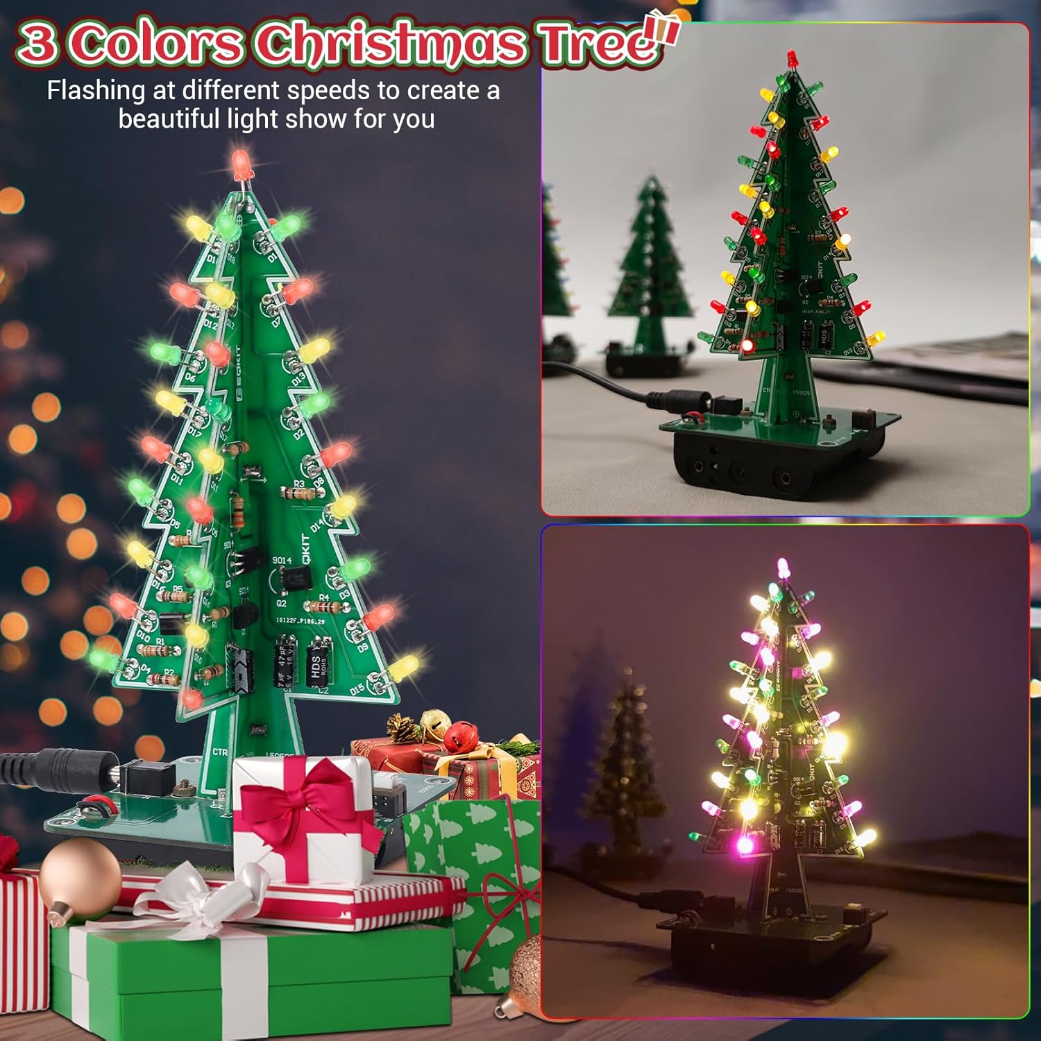 IS Icstation – Proyecto de soldadura de árbol de Navidad, kit de soldadura de árbol de Navidad 3D con luces LED intermitentes, práctica de soldadura