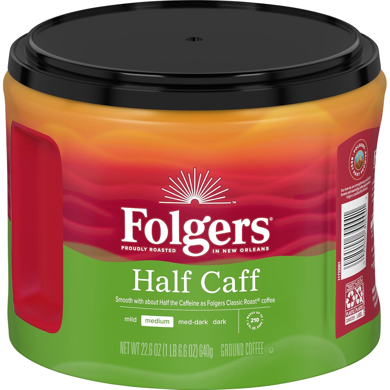 Folgers Café molido de tostado medio Half-Caff, 22.6 onzas (paquete de 6)