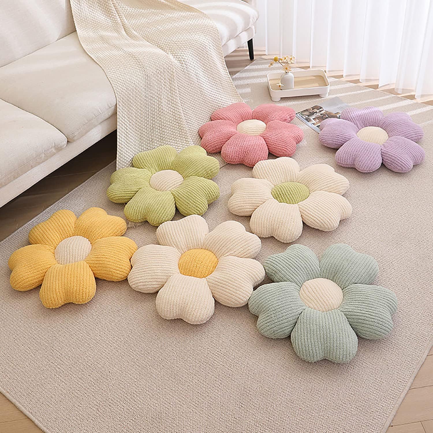 Almohada de pétalos de felpa agradable a la piel. Suave y cómoda, esponjosa y completa, meticulosa mano de obra (19 pulgadas, amarillo)