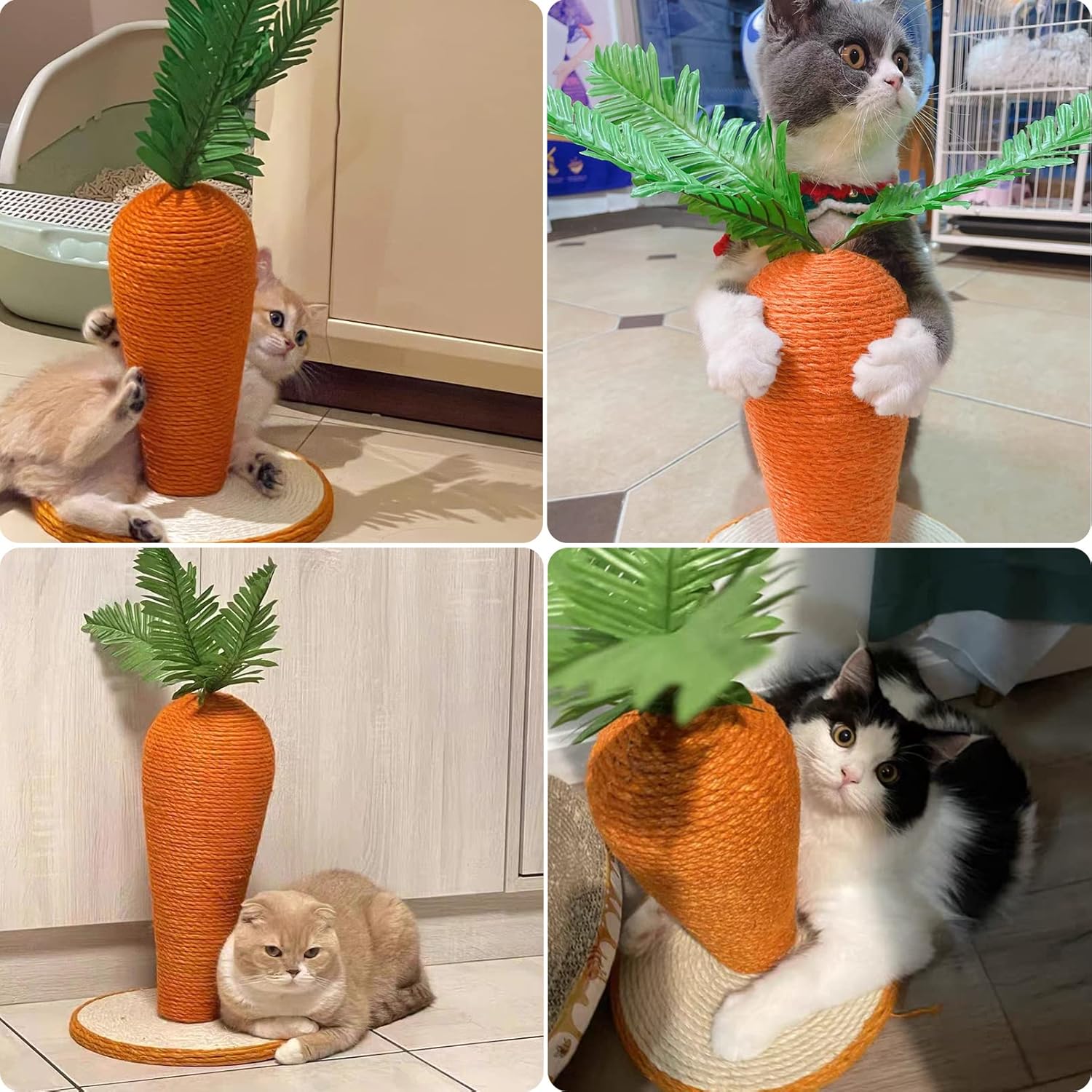 Fhiny Rabbit Scratch Toy, Natural Sisal Interactive Bunny Claw Scratcher for Indoor Kittens, Cute Carrot Rabbit Nail Scratching Post for Kitten