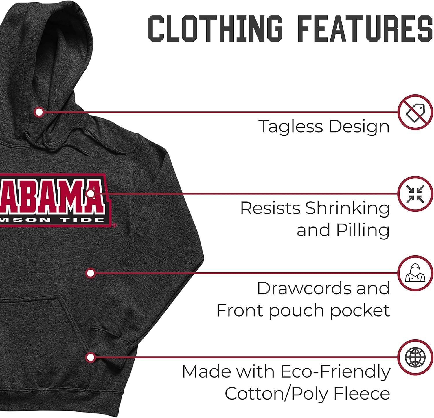 Campus Colors NCAA Adult Cotton Blend Charcoal Hooded Sweatshirt – Made from Ringspun and Versatility
