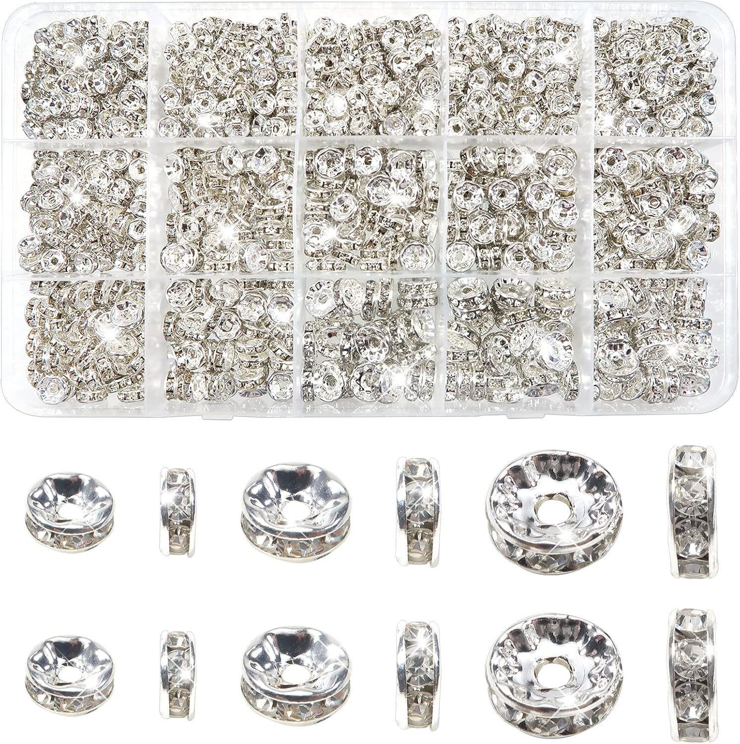 TOAOB – 1000 cuentas espaciadoras Rondelle de 0.236, 0.315 y 0.394 pulgadas, cuentas redondas de cristal plateado checo sueltas espaciadoras con