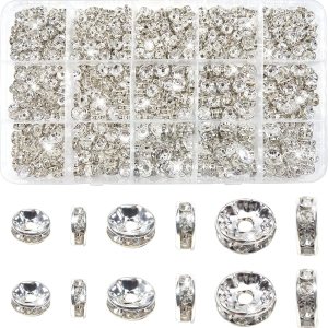 TOAOB – 1000 cuentas espaciadoras Rondelle de 0.236, 0.315 y 0.394 pulgadas, cuentas redondas de cristal plateado checo sueltas espaciadoras con TOAOB – 1000 cuentas espaciadoras Rondelle de 0.236, 0.315 y 0.394 pulgadas, cuentas redondas de cristal plateado checo sueltas espaciadoras con