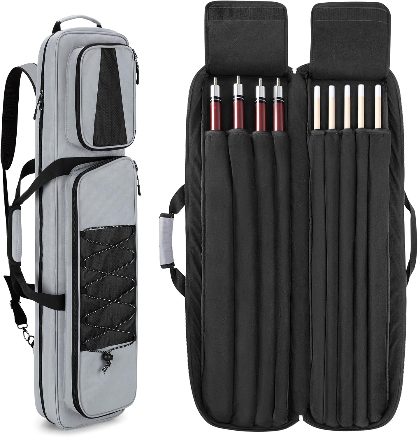 GOBUROS Estuche para taco de billar de 4 x 5, funda de transporte con capacidad para 4 traseros y 5 ejes, bolsa suave para palos de piscina con