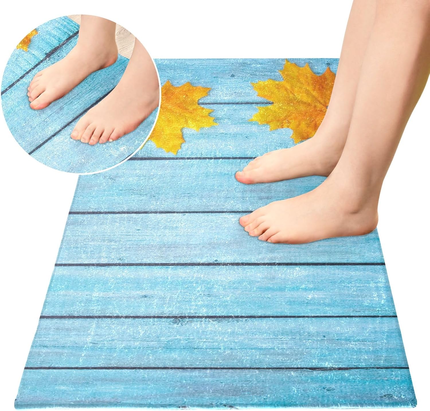 Fluffy Floor Carpet 39x20in-Vintage Wooden Board with Yellow Maple LeavesFront Door Mat Indoor Machine Washable Carpet,Aesthetic Rug