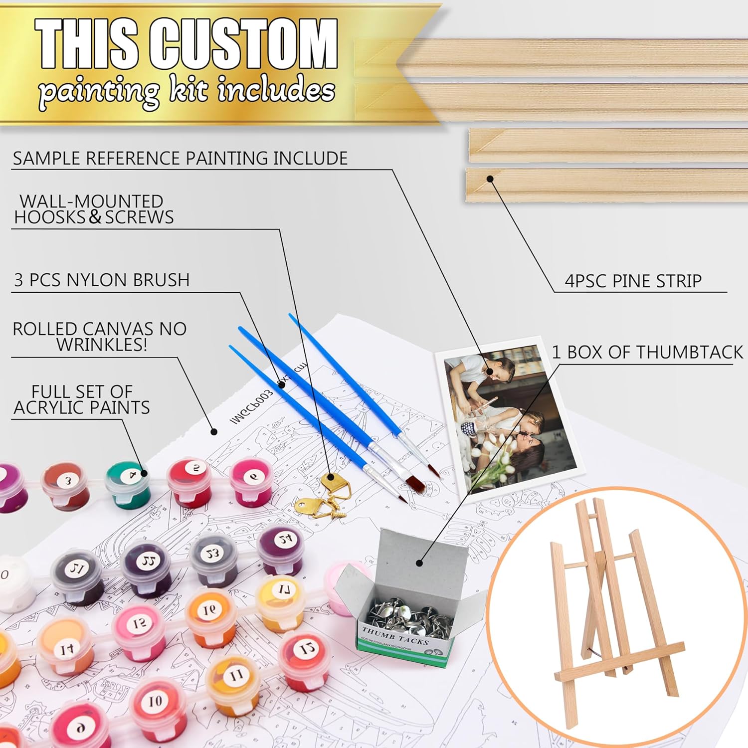 Dazella Pintura personalizada por números a partir de fotos, kits de pintura al óleo digital personalizados para adultos, pintura de lienzo por