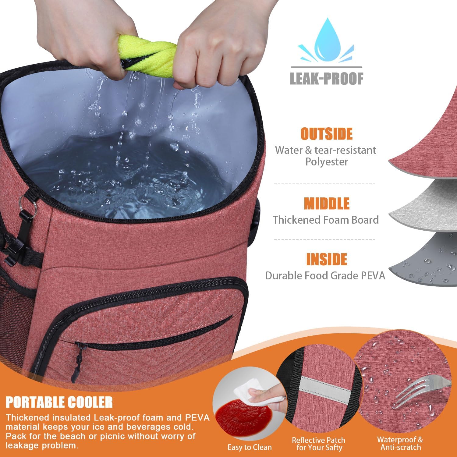 Mochila térmica aislada a prueba de fugas, impermeable, bolsa enfriadora de 30 latas, gran capacidad, ligera, para viajes, camping, playa, hielera